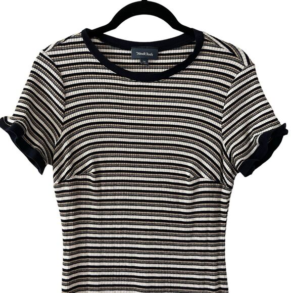 ModCloth Plus 1X Bodycon Mini Dress Striped Short Sleeve Blue White Beige - Picture 5 of 10